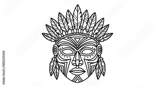 Tribal mask with feathered headband and earrings