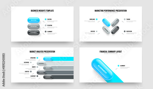 Product Briefing Three Four Five One Option Infographic Slideshow Design Vector Illustration Collection. Corporate Portfolio 3 4 5 1 Element Diagram Presentation Template Bundle.