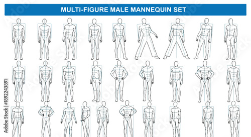 Outline Vector Set of Multiple Male Mannequin Poses