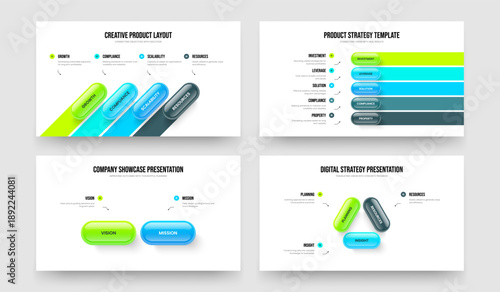 Modern Insight 4 5 2 3 Element Infographic Presentation Design Bundle. Sales Performance Four Five Two Three Step Diagram Slide Layout Vector Illustration Collection.