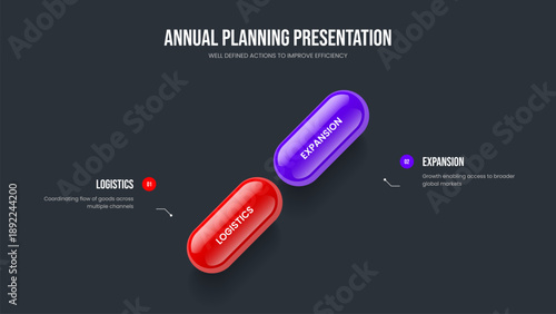 Company Profile 2 Step Infographic Presentation Layout. Product Strategy Two Option Diagram Slide Template. Digital Review Slideshow Design Vector Illustration.