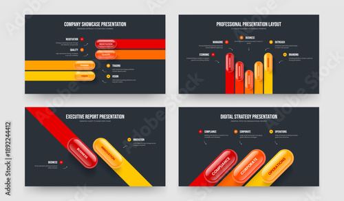 Project Introduction Four Five Two Three Step Infographic Slide Design Vector Illustration Set. Consulting Innovation 4 5 2 3 Element Diagram Frame Template Collection.