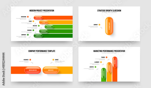 Marketing Portfolio 5 1 2 3 Option Infographic Slide Template Collection. Creative Development Five One Two Three Element Diagram Presentation Design Vector Illustration Set.