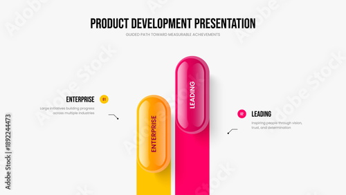 Advertising Launch Slideshow Design Vector Illustration. Company Development 2 Element Infographic Frame Template. Marketing Visualization Two Option Diagram Presentation Layout.
