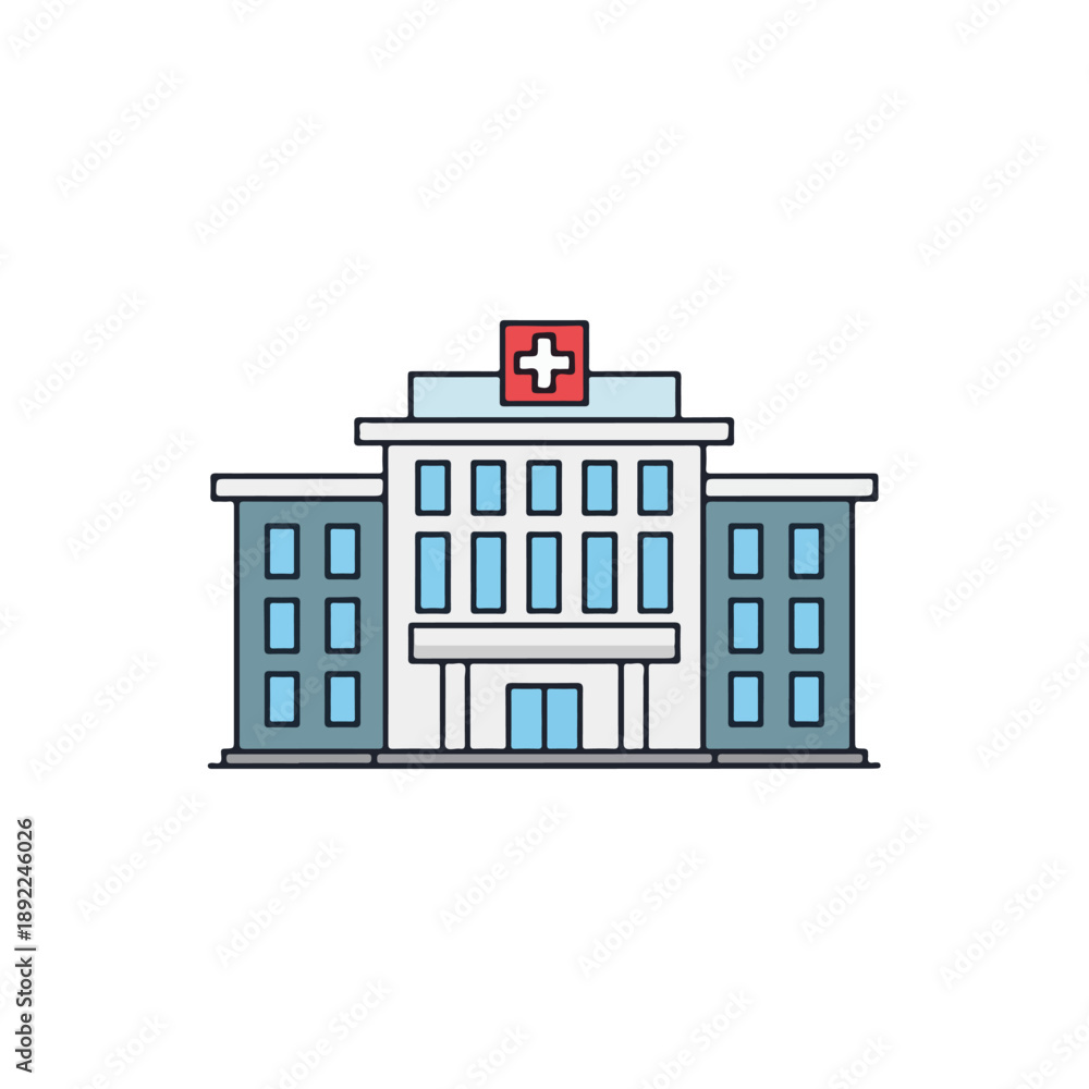Fototapeta premium Hospital Building with Red Cross