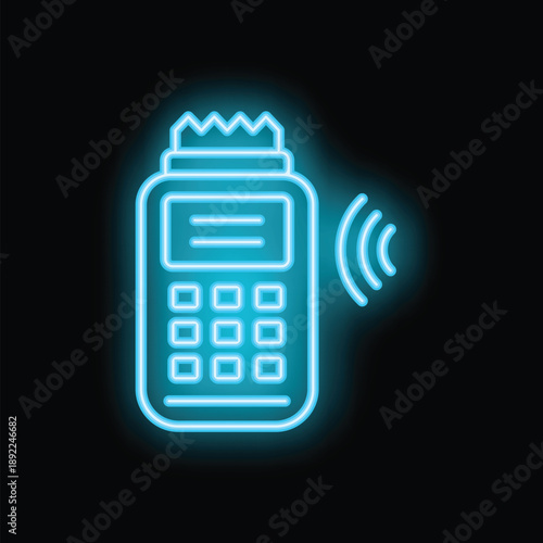 Neon sign of a credit card machine processing a contactless payment