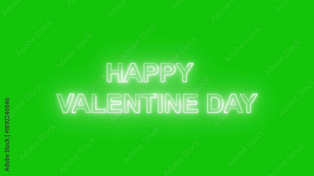 Happy valentine day neon lights text animation on green screen ...