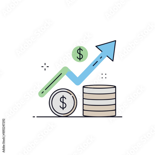 Financial Growth and Investment Arrow with Coins and Stacks