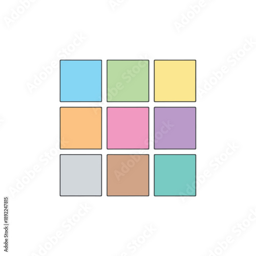 Nine Colored Square Tiles in a 3x3 Grid