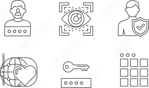 Cybersecurity icons representing protection and authentication