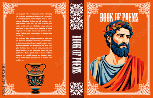 064-04-Ancient greek philosopher portrait, elegant book cover template with classical vase and lorem ipsum text
