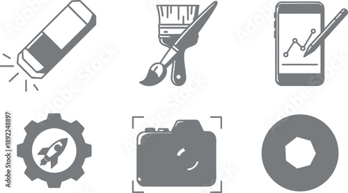 Creative tools and technology icons set