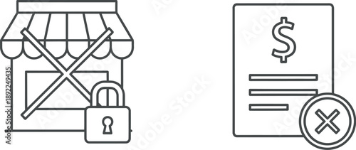 Closed storefront with locked door and rejected payment document