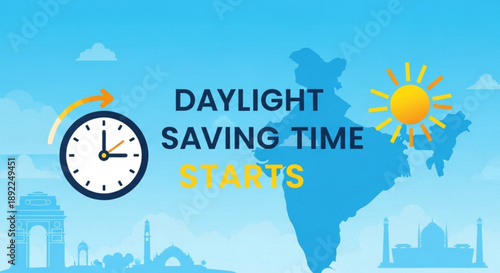 Daylight saving time starts in india with city skyline and clock adjustment
