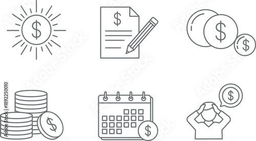 Financial icons representing money and transactions