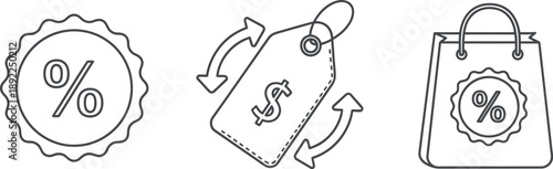 Discount symbols for shopping bag and price tag