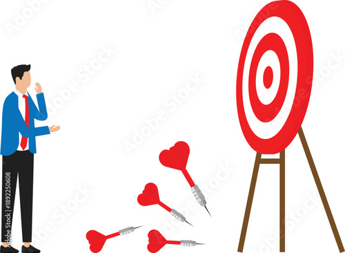 Learn from failure or mistakes and admit and embrace the failure and practice to achieve success next time concept, businessman holding book look at missed target arrow learning or studying mistakes.
