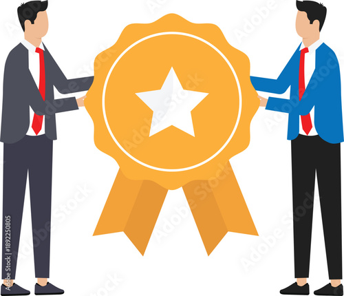 Professional or expert who success and win award, best office employee or specialist with skills to achieve goal concept, Successful businessman professional stand with star award.
