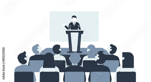 Professional speaker delivering an impactful presentation to a diverse audience at a corporate business conference or educational seminar, promoting communication and learning