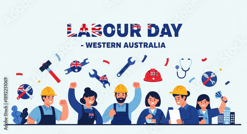 Labour day western australia celebration with workers and tools