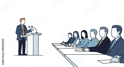 Professional speaker addressing an attentive group of colleagues at a corporate event, illustrating the importance of effective communication and leadership in strategic discussions