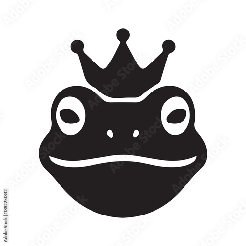 Silhouette frog wearing a crown black and white vector illustration