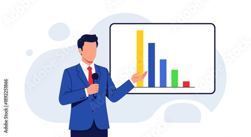 Professional businessman delivering an insightful presentation, analyzing key data trends and financial performance on a digital bar chart during a corporate meeting