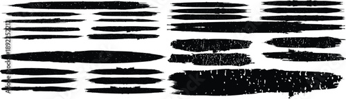 Grunge Paint stripe . Vector brush Stroke . Distressed banner . Black isolated paintbrush collection . Modern Textured shape . Dry border in Black 