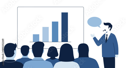 Business Presentation with Growth Chart and Audience Discussion