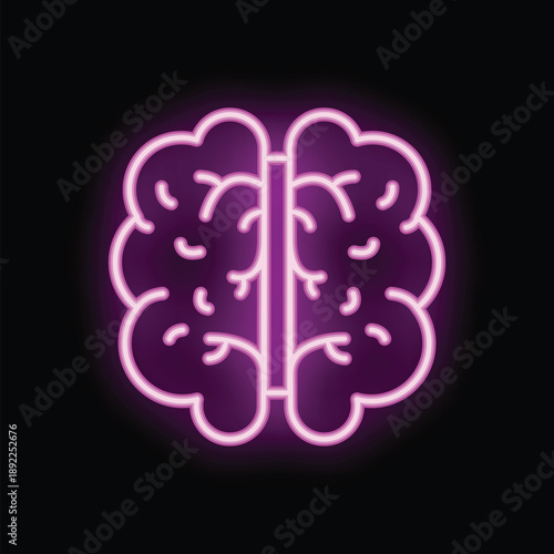 Neon pink brain glowing on a black background, representing concepts like artificial intelligence and creativity