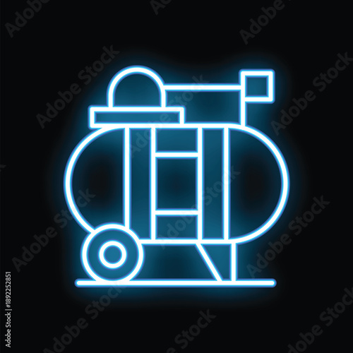 Glowing neon line air compressor icon isolated on a black background. Vector illustration