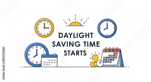 Daylight saving time starts concept with clocks and calendars