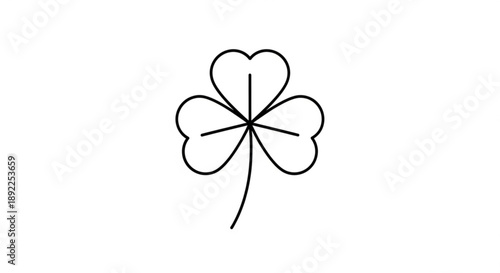 Heart shaped four leaf clover line art on white background for luck and valentine's day concepts