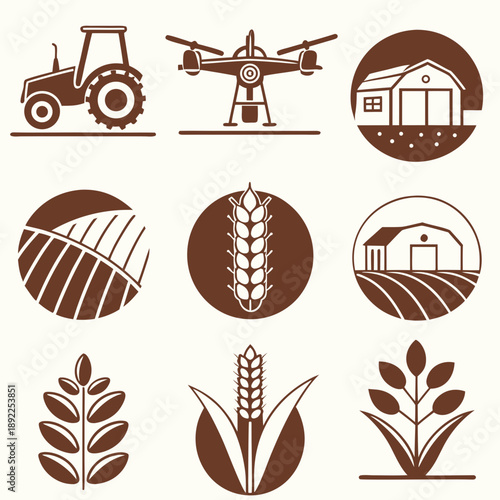 Modern Agriculture and Smart Farming Technology Vector Icons