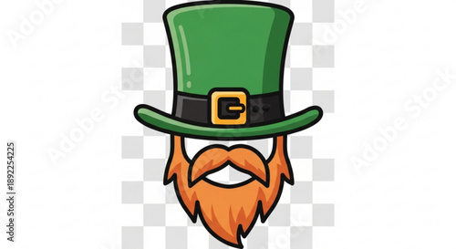 St patrick's day leprechaun face with green hat and orange beard on transparent background for festive designs