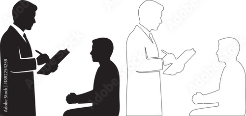 Professional Consultation or Interview Vector Graphic with Silhouette and Outline Styles isolated PNG with Transparent Background