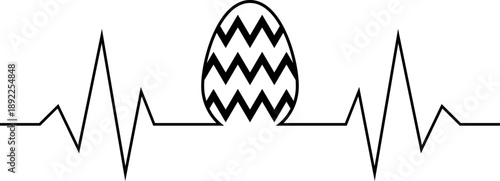 Heartbeat pulse vector with easter egg isolated on transparent medical style background