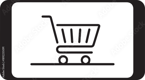 Single one-line drawing shopping cart on a smartphone. one line Art icon drawing vector