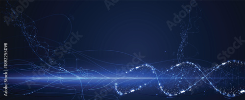 Futuristic scientific hexagons structure, DNA strands, connected neural web