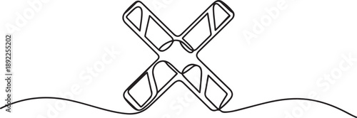Continuous one line drawing emergency warning crossbar. one line Art icon drawing vector