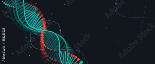 Futuristic scientific hexagons structure, DNA strands, connected neural web
