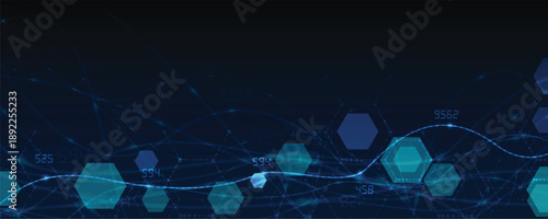 Futuristic scientific hexagons structure, DNA strands, connected neural web