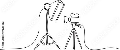 Continuous one line drawing soft box lighting. Video shooting tools concept. one line Art icon drawing vector