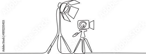 Continuous one line drawing soft box lighting. Video shooting tools concept. one line Art icon drawing vector