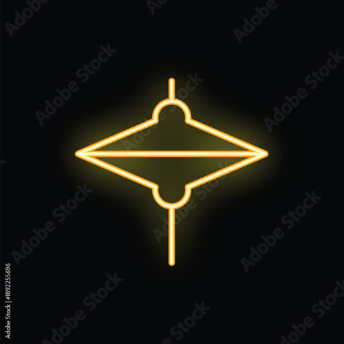 Minimalist glowing design of a spinning top toy with neon yellow lights over black background