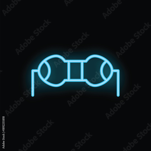 Blue neon sign showing a capacitor electronic component, a passive two terminal electrical component used to store energy electrostatically in an electric field