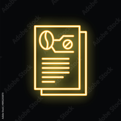 Bright yellow neon business report icon glowing on black background, perfect for concepts such as finance, marketing, business and more