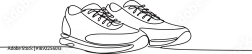Continuous line drawing of casual sneakers shoes. Single one line art of sport shoes. one line Art icon drawing vector