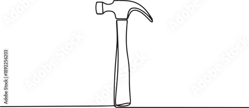 One continuous line drawing of an claw hammer. one line Art icon drawing vector