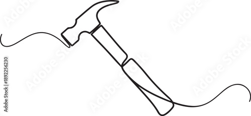 One continuous line drawing of an claw hammer. one line Art icon drawing vector